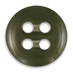 A round, dark green, four-hole Trouser Fly Pant Button viewed from above on a white background—perfect as a replacement for pant or trouser fly buttons.