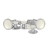 The Tuxedo Shirt Studs and Cufflinks set features silver and white stainless steel pieces, stylishly arranged on a white background—ideal tuxedo shirt accessories.