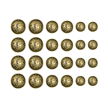 Twenty-four Salzburg Crest Design Metal Blazer Buttons with ornate designs, arranged in a grid pattern on a white background.