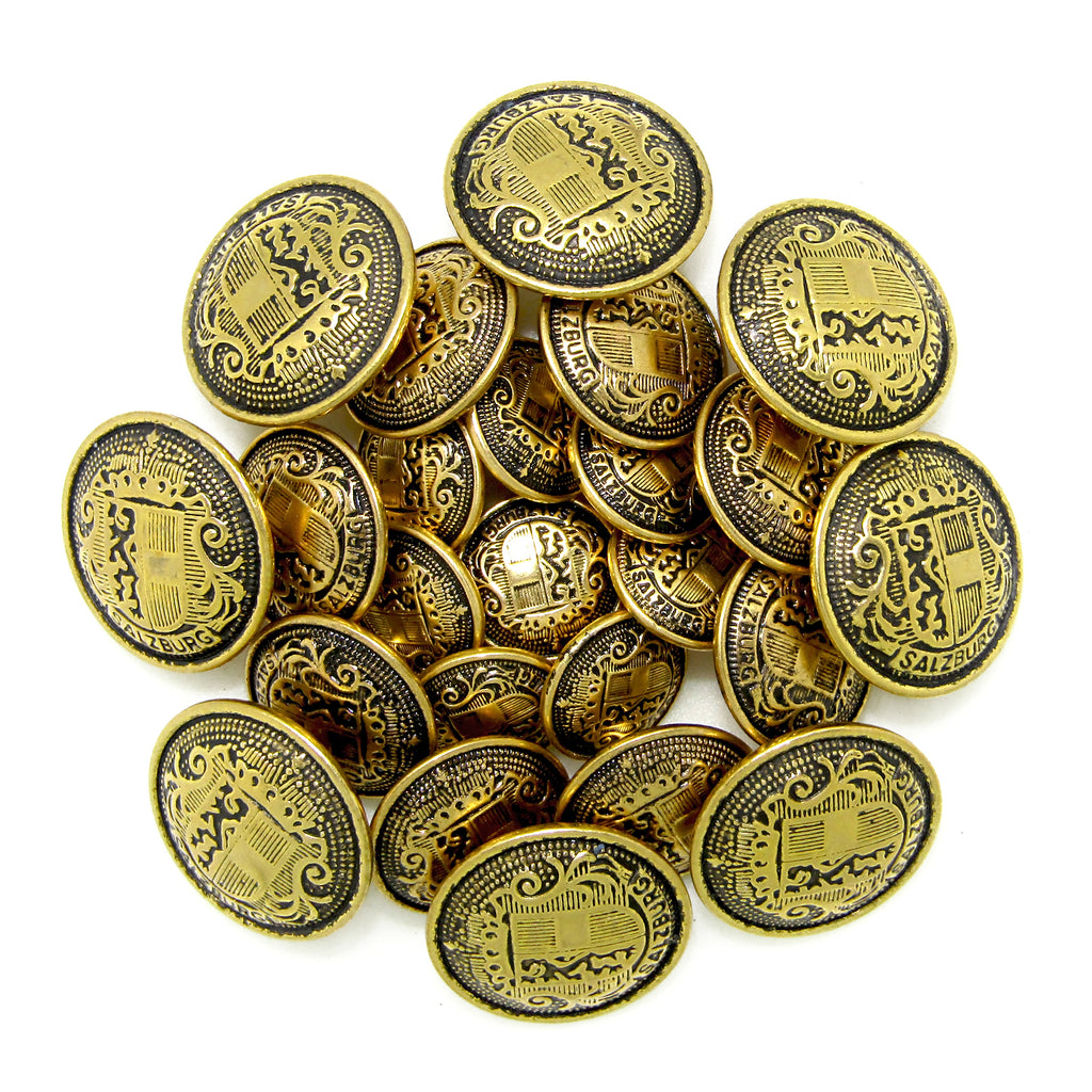 Salzburg Crest Design Metal Blazer Buttons feature intricate designs and “Salzburg” inscription—ideal as replacement blazer buttons or for adding a refined touch to any jacket.