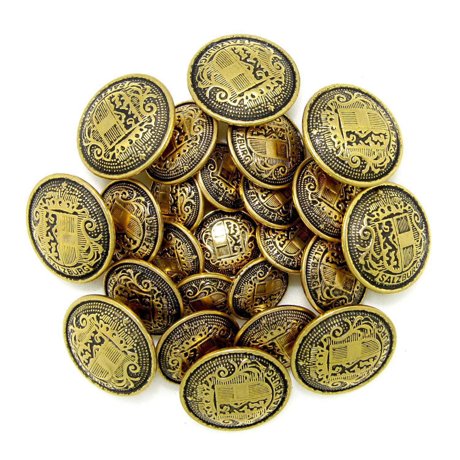 Salzburg Crest Design Metal Blazer Buttons feature intricate designs and “Salzburg” inscription—ideal as replacement blazer buttons or for adding a refined touch to any jacket.