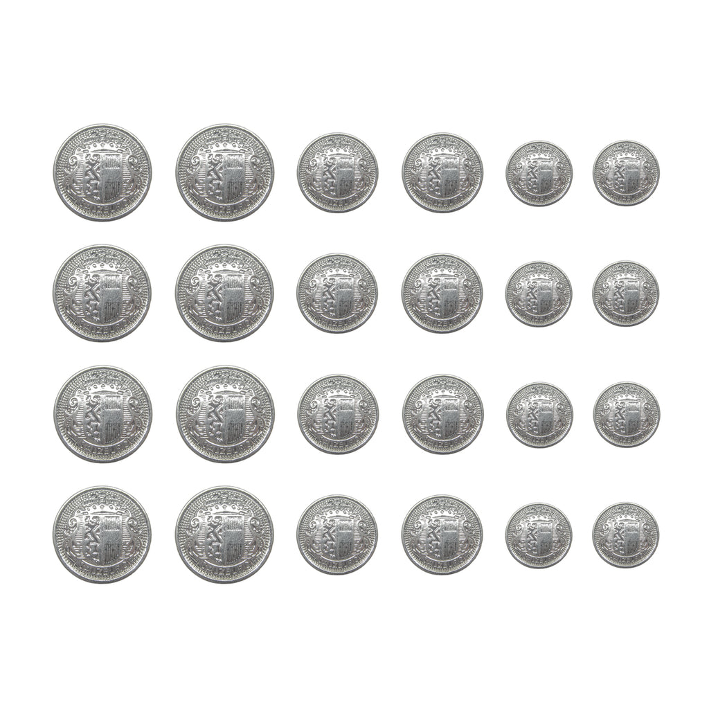 Twenty Salzburg Crest Design Metal Blazer Buttons, arranged neatly in four rows, are displayed on a white background.