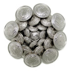 A pile of shiny Salzburg Crest Design Metal Blazer Buttons with ornate patterns, ideal as replacement blazer buttons, displayed on a white background.