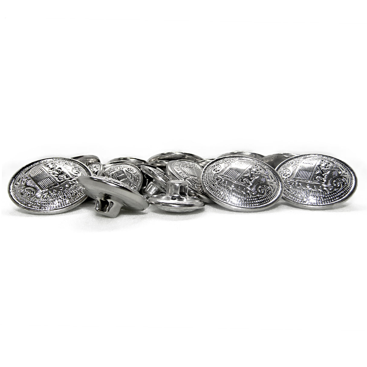 A set of Salzburg Crest Design Metal Blazer Buttons with embossed detailing, ideal as blazer replacements, displayed on a white background.