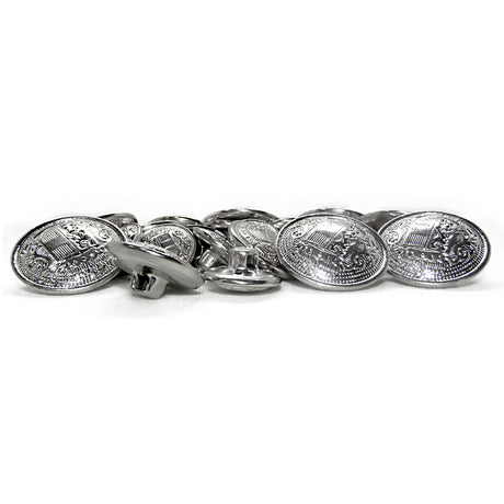 A set of Salzburg Crest Design Metal Blazer Buttons with embossed detailing, ideal as blazer replacements, displayed on a white background.