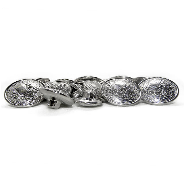 A set of Salzburg Crest Design Metal Blazer Buttons with embossed detailing, ideal as blazer replacements, displayed on a white background.