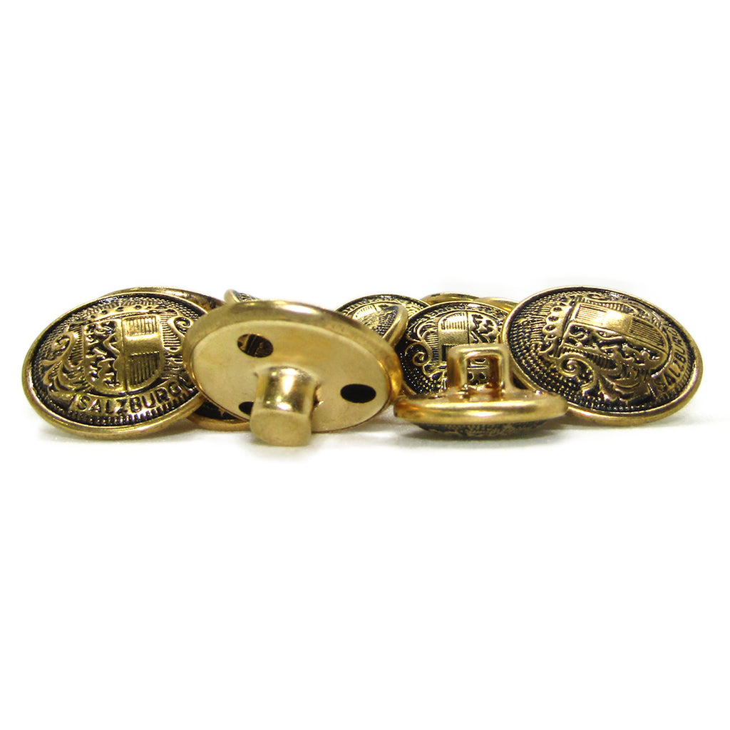 Salzburg Crest Design Metal Blazer Buttons feature detailed crests and “Salzburg” on both sides—ideal as stylish replacement blazer buttons or for adding an elegant touch to any jacket.