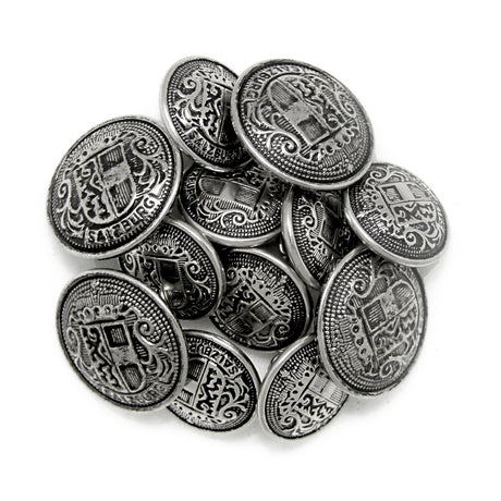 A set of Salzburg Crest Design Metal Blazer Buttons featuring ornate engravings and decorative patterns.