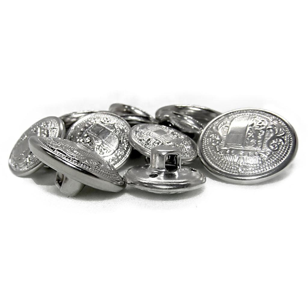 A set of Salzburg Crest Design Metal Blazer Buttons with embossed decorative details, ideal for replacing blazer buttons, displayed on a white surface.