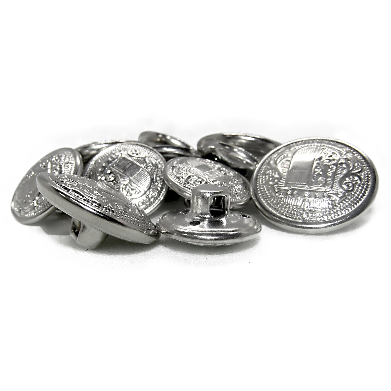 A set of Salzburg Crest Design Metal Blazer Buttons with embossed decorative details, ideal for replacing blazer buttons, displayed on a white surface.