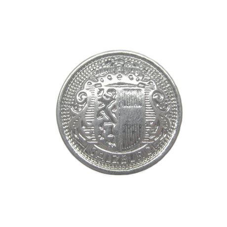 Salzburg Crest Design Metal Blazer Buttons feature a detailed crest and intricate patterns, showcased on a silver finish against a white background.