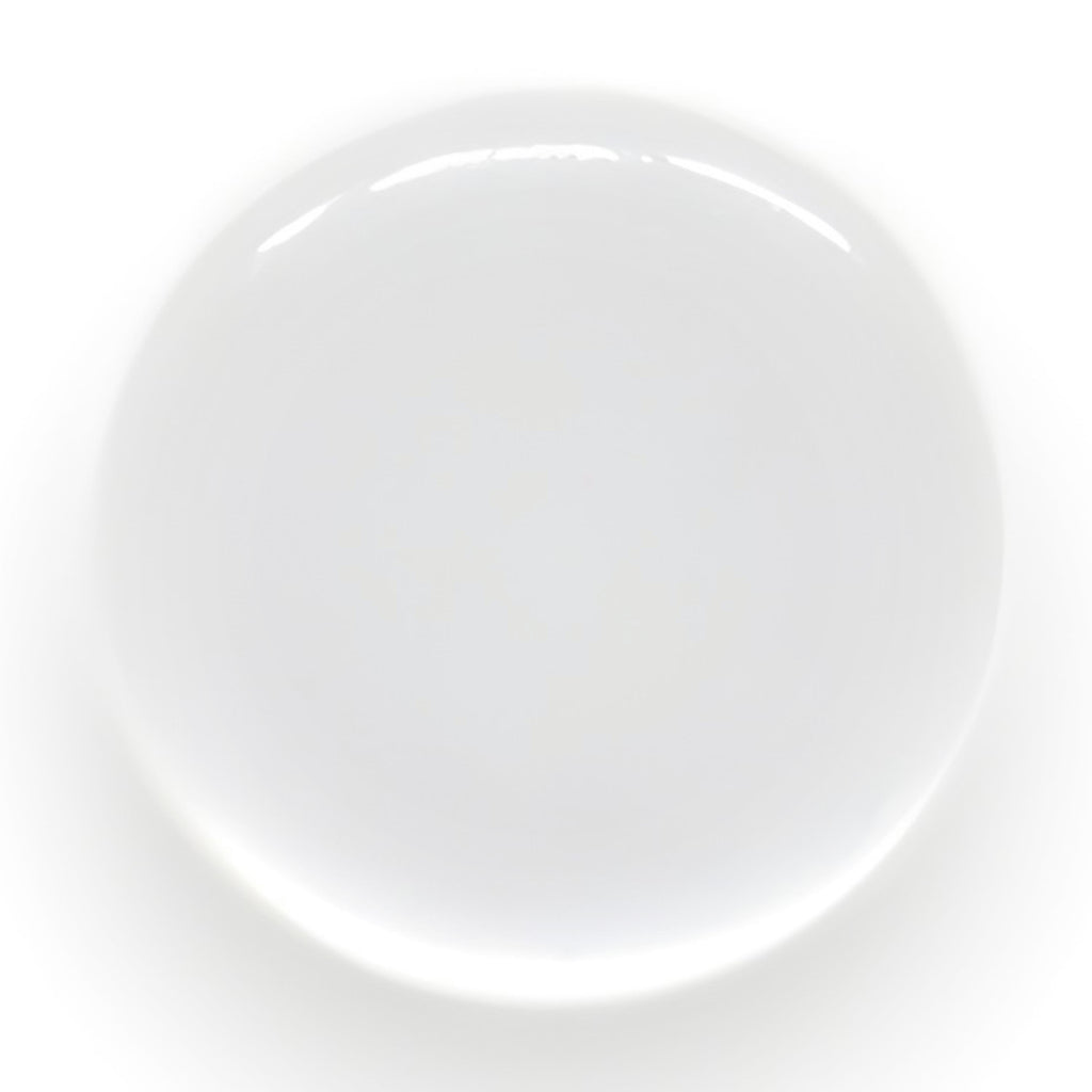 A set of flat, round, white bridal trim and bustle buttons is photographed from above on a white background, echoing the classic simplicity of wedding dress details.