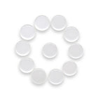 Twelve Flat Bridal Trim and Bustle Buttons, made of clear round glass, are arranged in a circle with one at the center on a white background, evoking the look of elegant wedding dress accents.