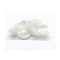 A small pile of Flat Bridal Trim and Bustle Buttons, white and round, scattered on a white surface.