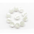 Ten Flat Bridal Trim and Bustle Buttons, round and translucent white, are arranged in a circle on a white background.