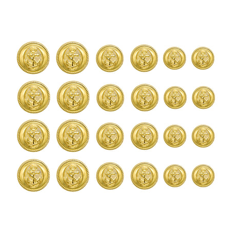Twenty-four Anchor Sailor Design Metal Blazer Buttons are arranged in a neat grid pattern on a white background.