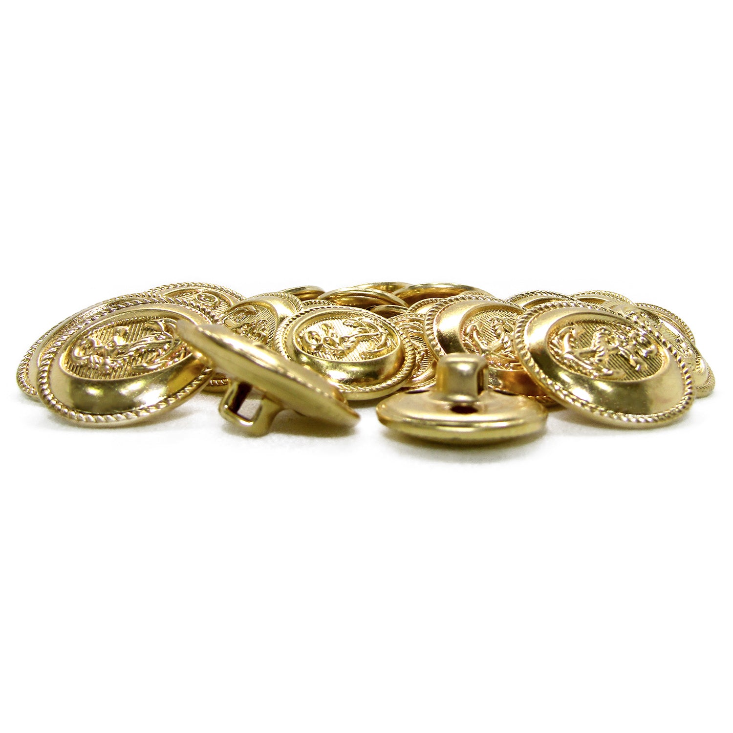 A set of Anchor Sailor Design Metal Blazer Buttons with a decorative anchor motif and shank backs, displayed on a white surface.