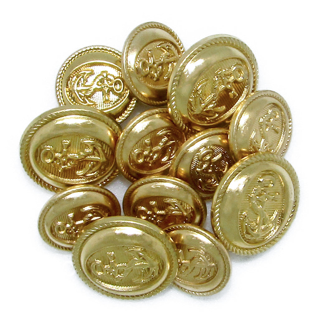 A pile of Anchor Sailor Design Metal Blazer Buttons, each with a classic engraved anchor, perfect for giving any jacket a nautical flair.