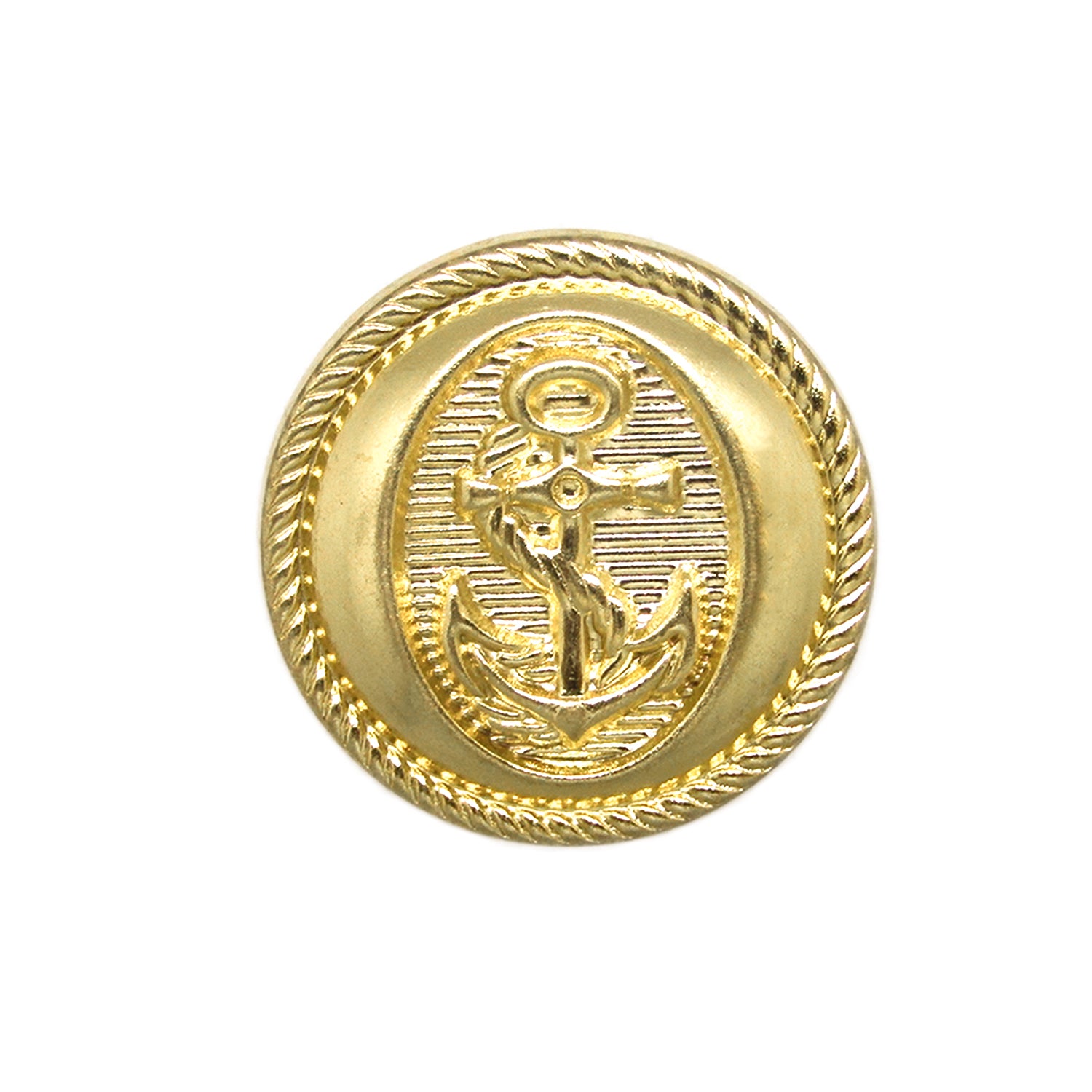 Anchor Sailor Design Metal Blazer Buttons feature an embossed anchor and textured border, ideal for those seeking elegant gold buttons to enhance any jacket with a classic nautical touch.