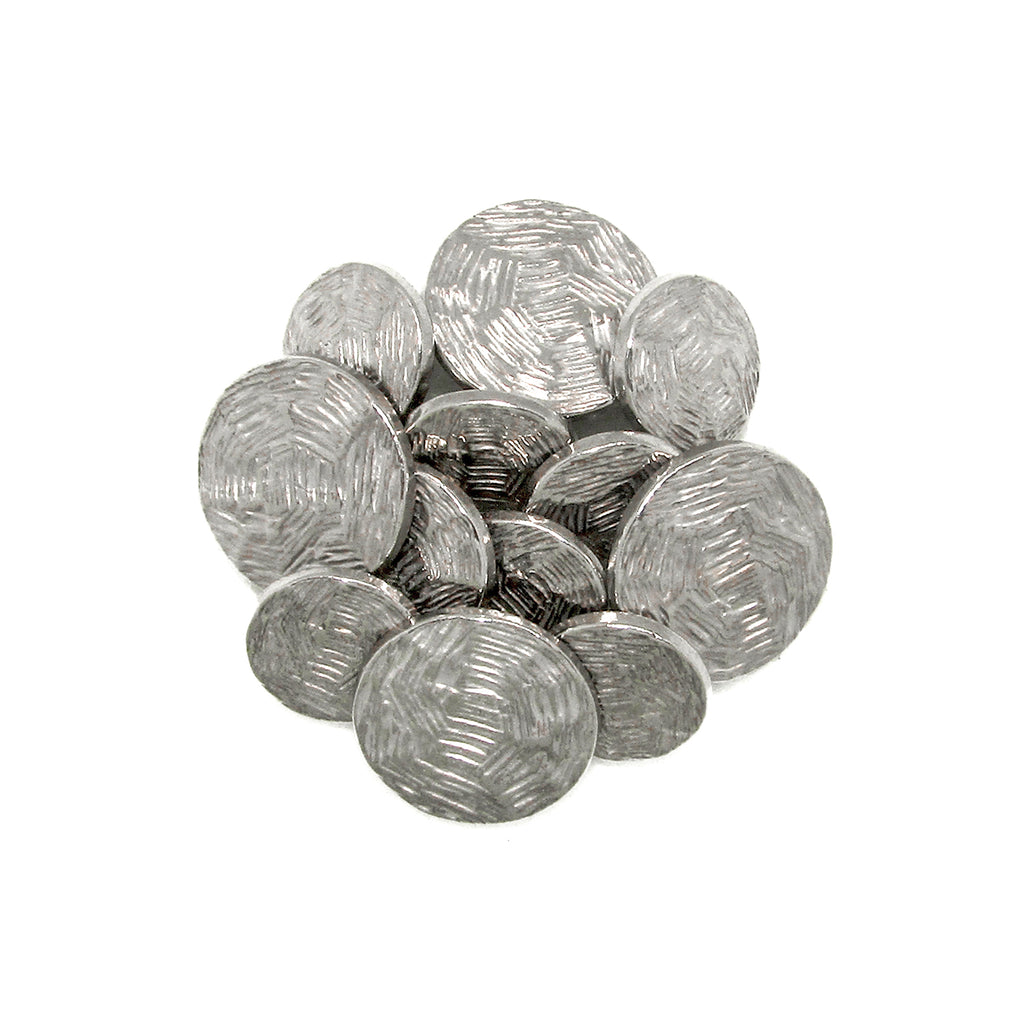 A set of round, textured Designer Blazer Buttons arranged in a circle on a white background, ideal for replacing blazer buttons.