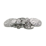 Designer Blazer Buttons in a silver-tone finish feature textured, leaf-like patterns and are stacked on a white background.