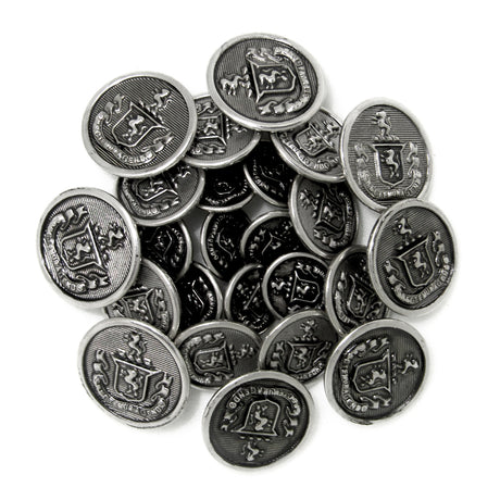 Upgrade your jacket with Lion Crest Design Metal Blazer Buttons—round, silver buttons adorned with a lion and shield motif, ideal replacements for a timeless, distinguished blazer style.
