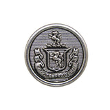 Lion Crest Design Metal Blazer Button—round, silver, featuring a lion crest with two lions and a ribbon inscribed “S.P.Q.L. EMURAGENDO.” Ideal as a stylish replacement for blazer buttons.
