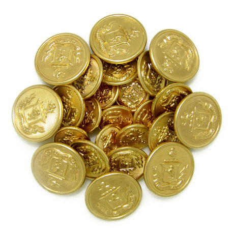 Lion Crest Design Metal Blazer Buttons feature a shiny gold finish and ornate engraved details, ideal as replacement buttons or to add elegance to any jacket.