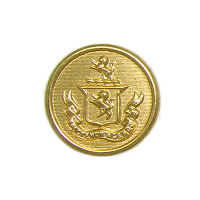 Lion Crest Design Metal Blazer Buttons feature a raised lion crest and curled banner, ideal for updating your blazer. Displayed on a white background.