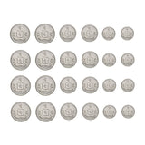 Twenty-five Lion Crest Design Metal Blazer Buttons are displayed in a 5x5 grid on a white background, highlighting these stylish metal buttons as perfect replacements for blazers.