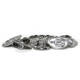 A set of shiny silver Lion Crest Design Metal Blazer Buttons with embossed motifs and side shanks—perfect as replacement buttons for blazers.