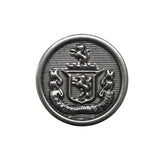 Lion Crest Design Metal Blazer Buttons—round metal buttons featuring a raised lion crest, coat of arms, and banner; perfect as replacement blazer buttons.