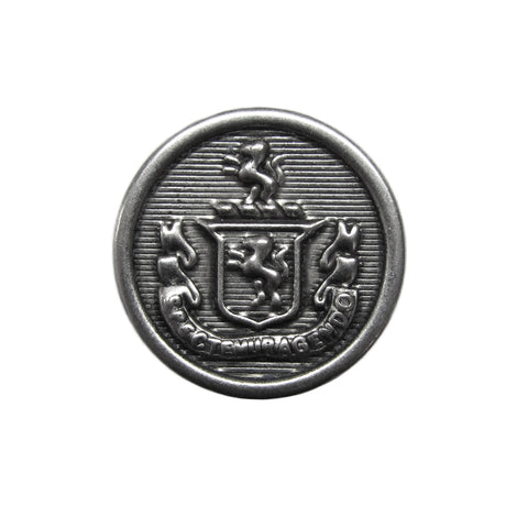 Lion Crest Design Metal Blazer Buttons—round metal buttons featuring a raised lion crest, coat of arms, and banner; perfect as replacement blazer buttons.