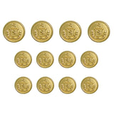 Eleven Lion Crest Design Metal Blazer Buttons featuring an elegant crest are neatly arranged in rows on a white background.