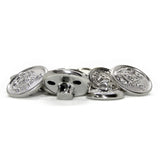 Five Lion Crest Design Metal Blazer Buttons, shown on a white surface—the ideal classic replacement buttons for your blazer.