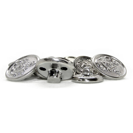 Five Lion Crest Design Metal Blazer Buttons, shown on a white surface—the ideal classic replacement buttons for your blazer.
