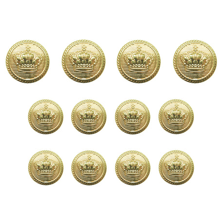 Twelve Crown Design Metal Blazer Buttons, ideal for replacing blazer buttons, are displayed in three rows on a white background.