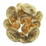 Crown Design Metal Blazer Buttons—shiny gold buttons embossed with a crown, arranged in a circle—ideal replacements for blazer buttons.