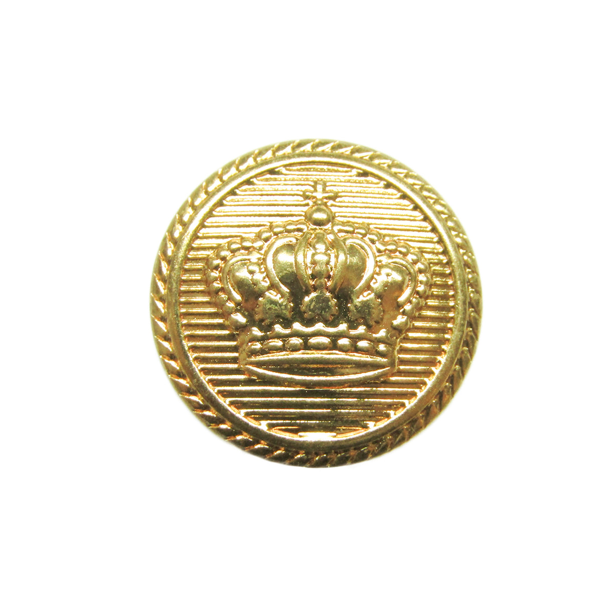 Crown Design Metal Blazer Buttons feature a raised crown motif on a textured gold background with a rope-like border—perfect as replacement buttons for blazers.