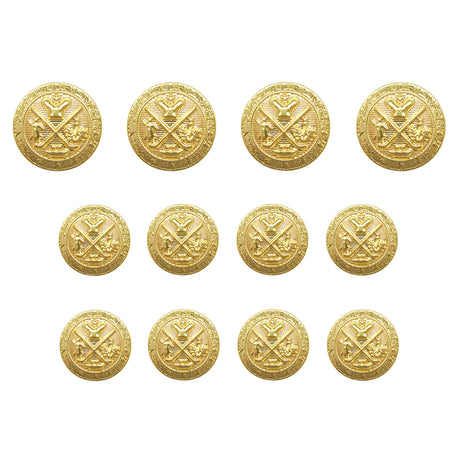 Set of eleven Coat of Arms Design Metal Blazer Buttons, each with a crossed sword, baton, and crown emblem—ideal for enhancing blazers or adding distinction to your coat of arms jacket.