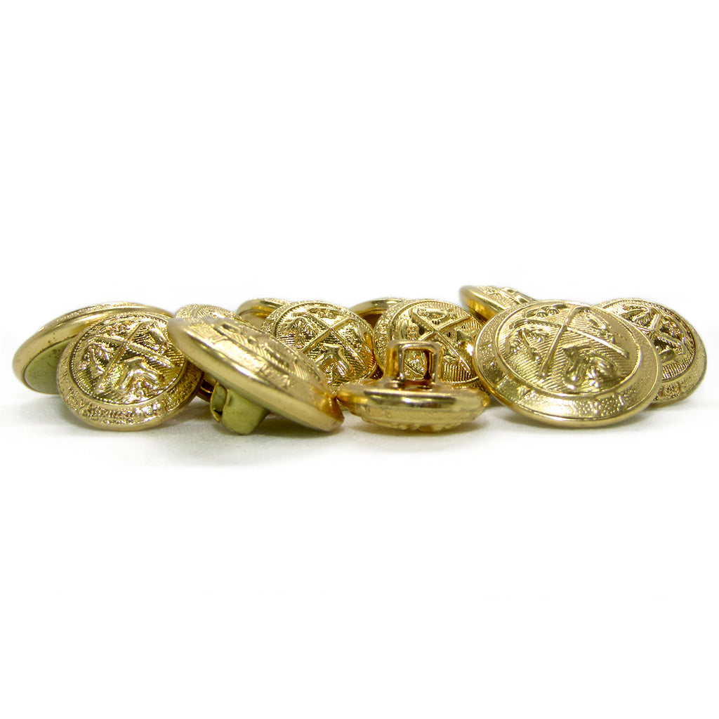 Coat of Arms Design Metal Blazer Buttons—antique gold buttons with classic emblems, ideal for upgrading any blazer.