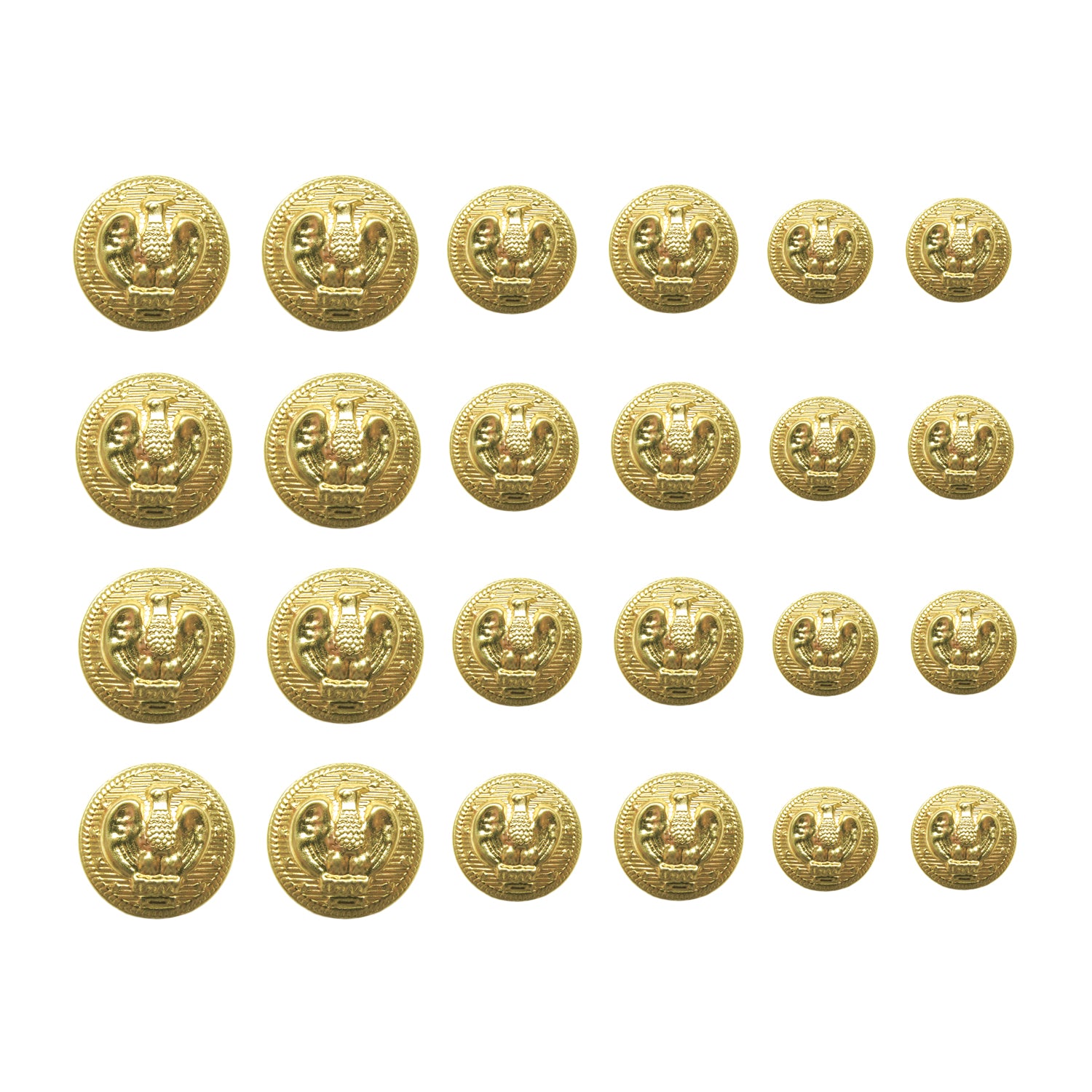 Twenty American Eagle Military Design Metal Blazer Buttons with an embossed crest and eagle pattern are arranged in a grid on a white background.