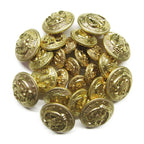 A loose cluster of American Eagle Military Design Metal Blazer Buttons, featuring shiny gold metal with intricate embossed eagle designs.