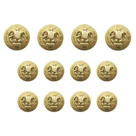 Twelve American Eagle Military Design Metal Blazer Buttons with embossed eagle motifs are arranged in three rows on a white background.