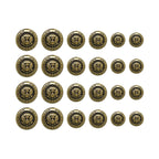 Twenty-four Presidential Design Metal Blazer Buttons featuring an eagle emblem, sorted by size in four rows, are displayed on a white background.