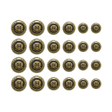 Twenty-four Presidential Design Metal Blazer Buttons featuring an eagle emblem, sorted by size in four rows, are displayed on a white background.