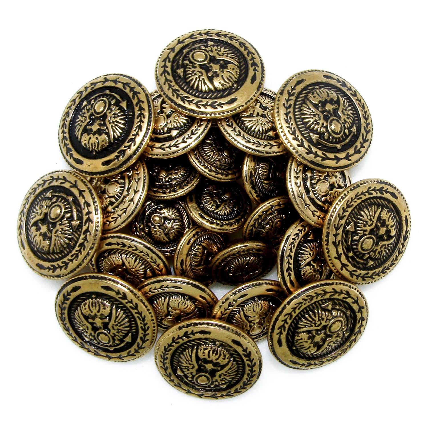 Presidential Design Metal Blazer Buttons—round metal buttons featuring an eagle and leaf motif, inspired by classic presidential blazer styles.