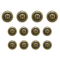 Twelve Presidential Design Metal Blazer Buttons with an eagle emblem shine in three rows on a white background, highlighting the elegance of gold-tone buttons.