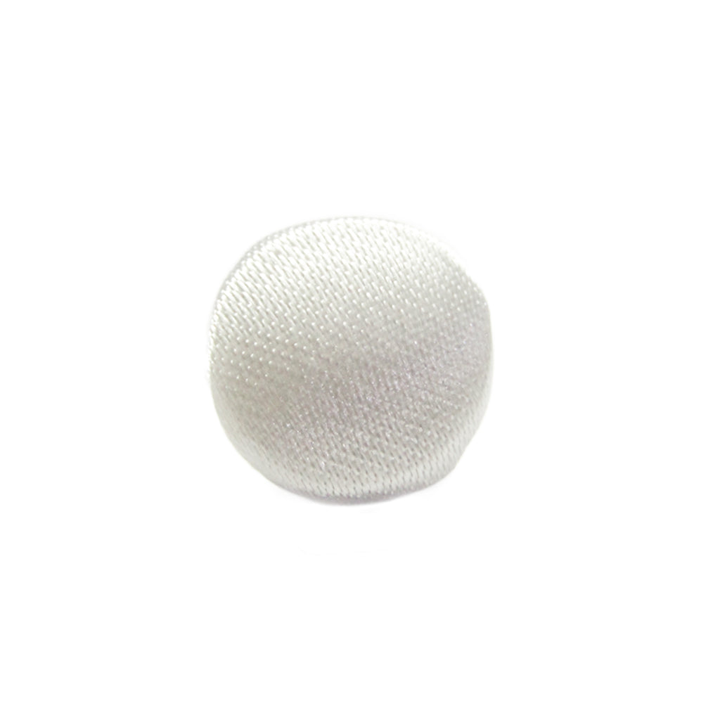 The Silk Satin Bridal Buttons, featuring a round white textured mesh design, are displayed on a plain white background.