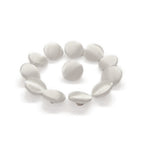 Twelve Silk Satin Bridal Buttons, round and silver, are arranged in a circle on a white background.